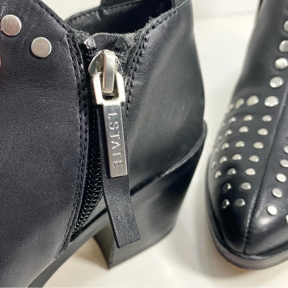1. State Loka Black Leather Silver Studded Moto Biker Rock Western Ankle Boots 6